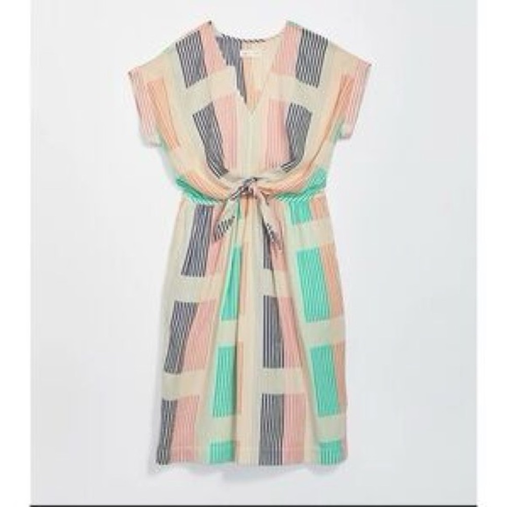 Lou & Grey For Loft Striped Tie Front Textured Dress S
